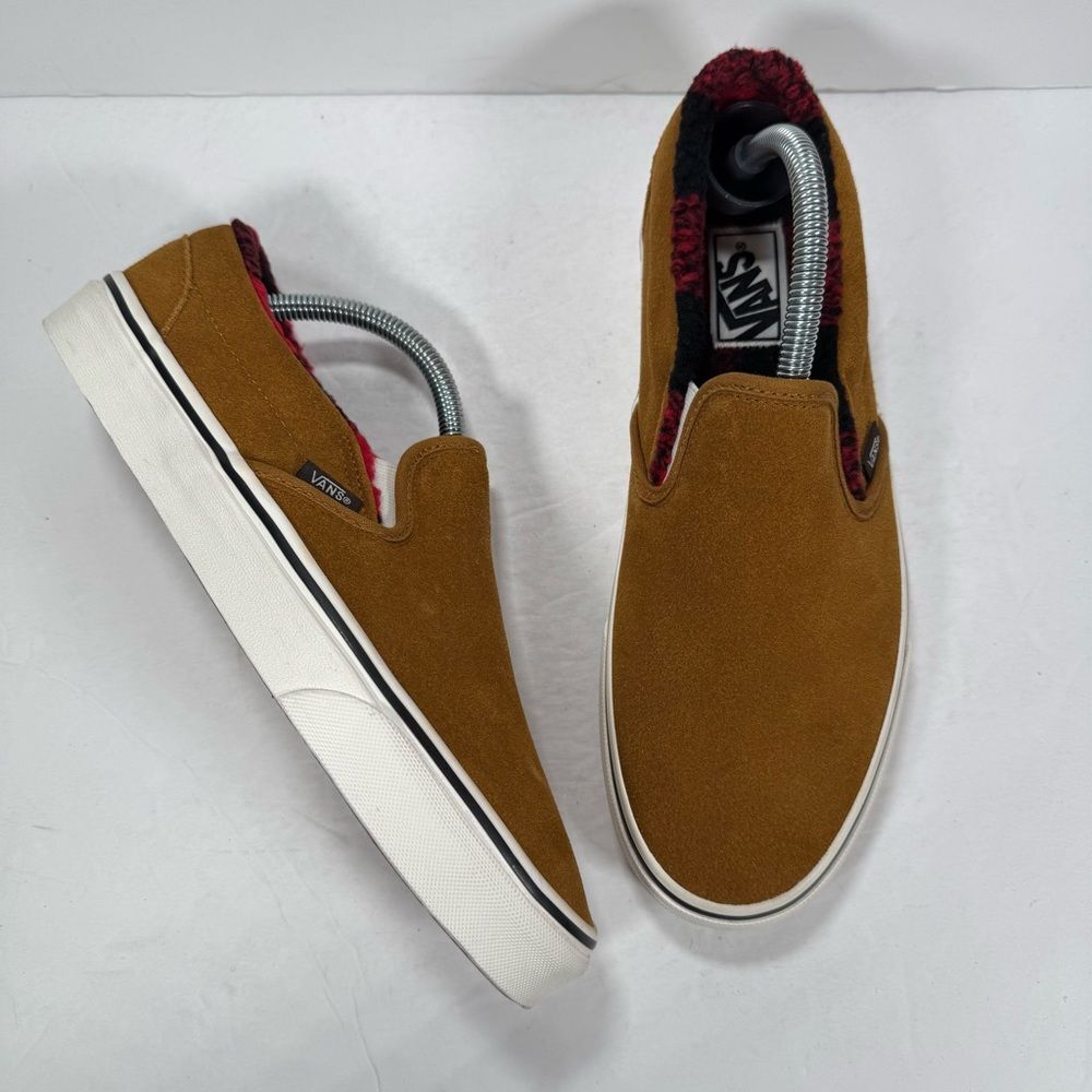 Vans Classic Slip On Cozy Hug Brown Buffalo Check Print Sneaker Women 10 Men 8.5